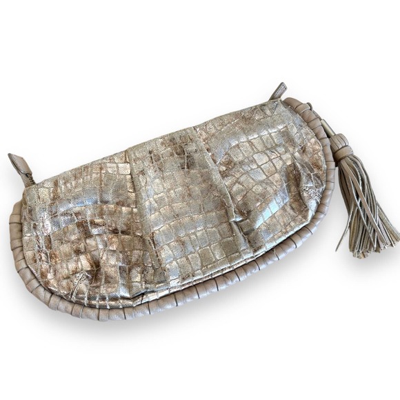 Foley + Corinna Handbags - Foley + Corinna Clutch Evening Bag Purse Zip Pouch Distressed Silver Bronze